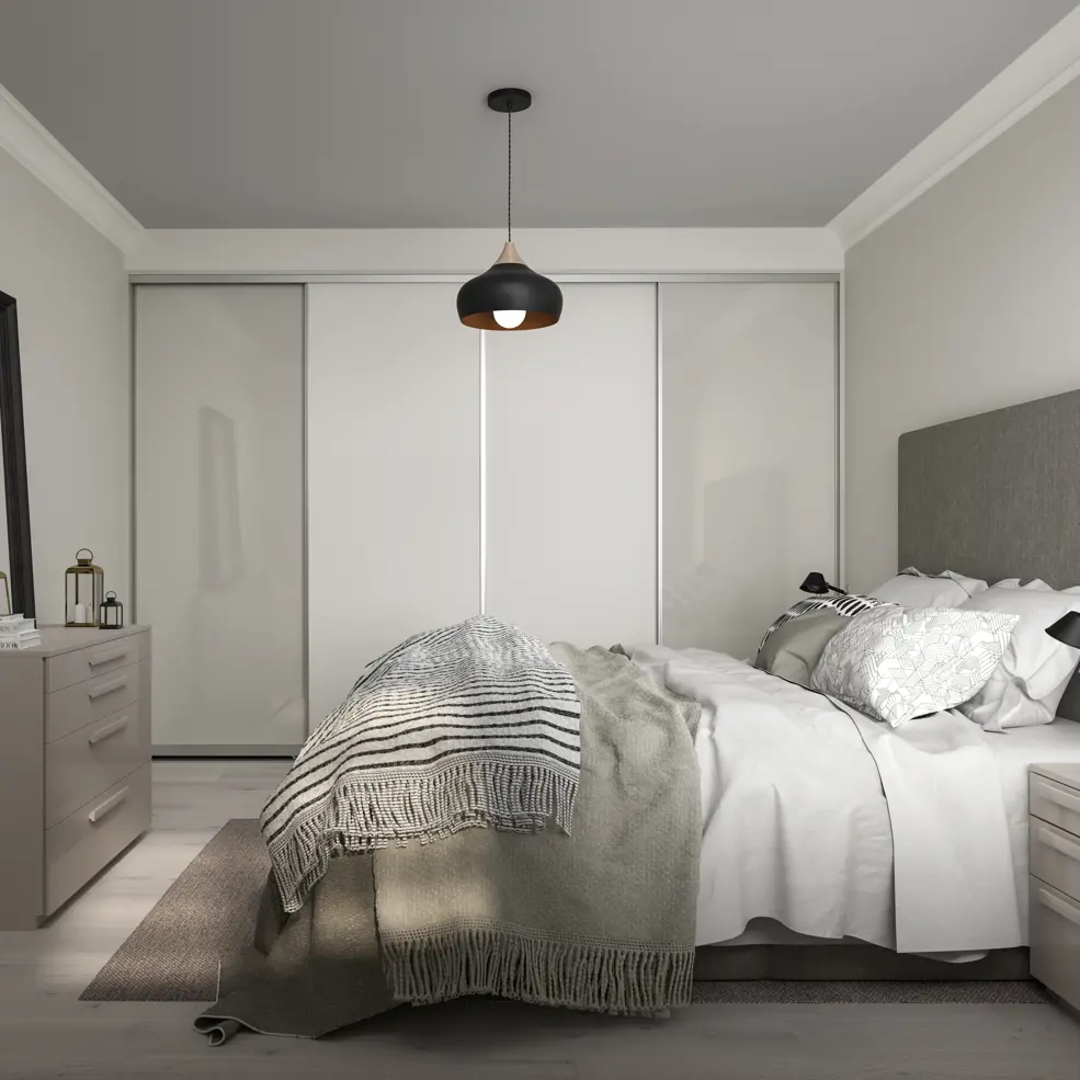 Cube Frame In Satin Silver Full Panel Door Style White And Classic Grey Glass Matt White Liners