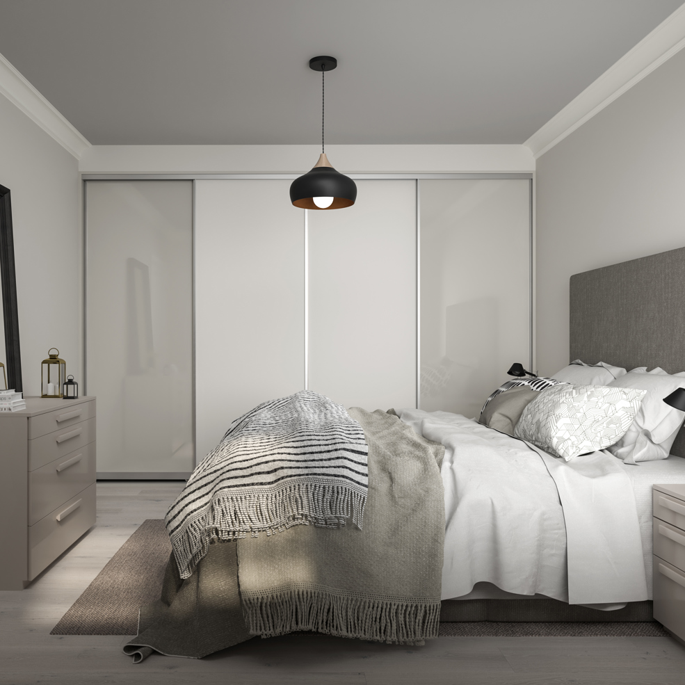 Cube Frame In Satin Silver Full Panel Door Style White And Classic Grey Glass Matt White Liners